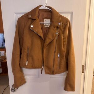 Abercrombie & Fitch Tan Suede Moto Jacket with Silver Hardware